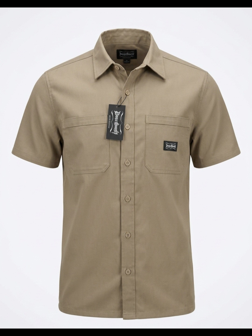 Doggy Supply Snoop Doggs Brand Stories Short Sleeve Button-Down Shirt Tan NWTS